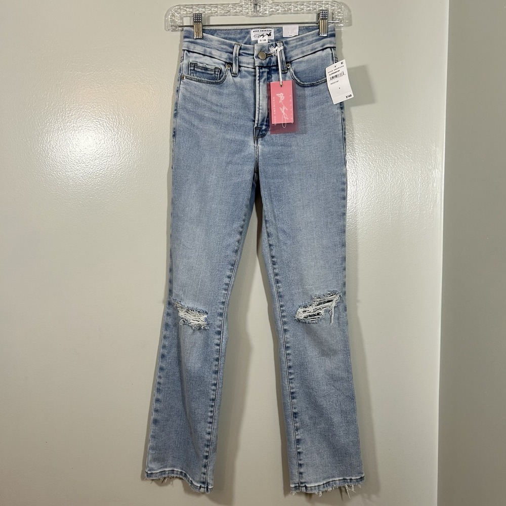 Good American Jeans Dolly Joleans Straight Jeans Size 0 Indigo NWT $168